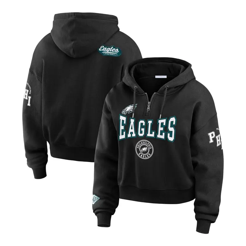 Erin Andrews Philadelphia Eagles Black Quarter-Zip Hoodie