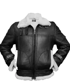 Men’s B-3 Black Sheepskin Leather Bomber Jacket