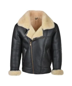 Mens Black Aviator Sheepskin Bomber Shearling Jacket