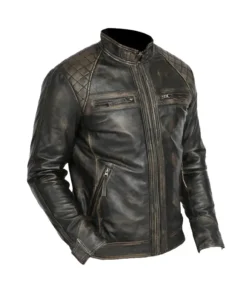 Mens Cafe Racer Retro Motorcycle Leather Jacket