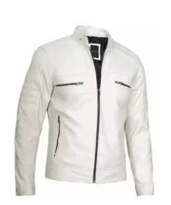 Men’s Off White Café Racer Leather Jacket