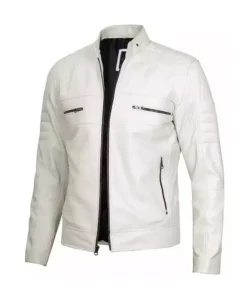 Men’s Off White Café Racer Leather Jacket