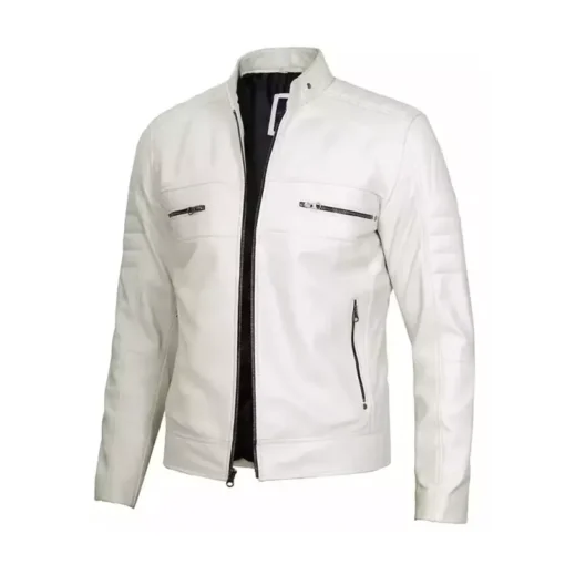 Men’s Off White Café Racer Leather Jacket