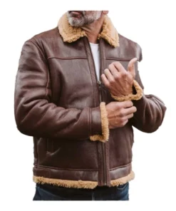 Mens Shearling Brown Bomber Leather Jacket