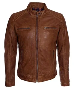 Mens Waxed Sheepskin Fashion Leather Jacket Elegant Brown
