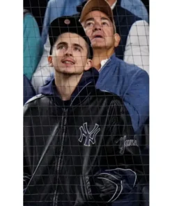 Timothée Chalamet Yankees Leather Varsity Jacket for women