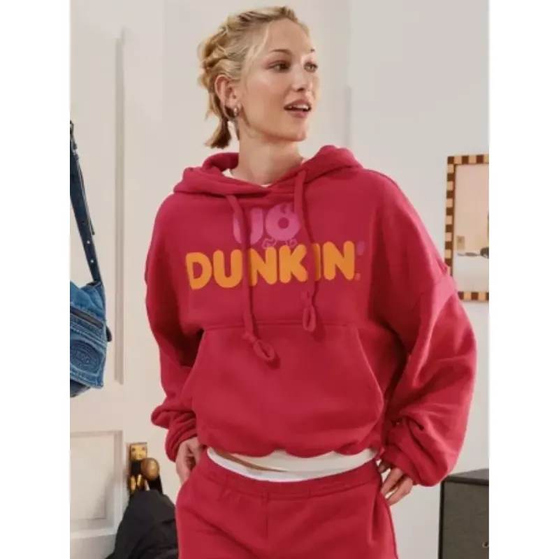 UO x Dunkin Graphic Bubble Hoodie For Woman In Pink Color