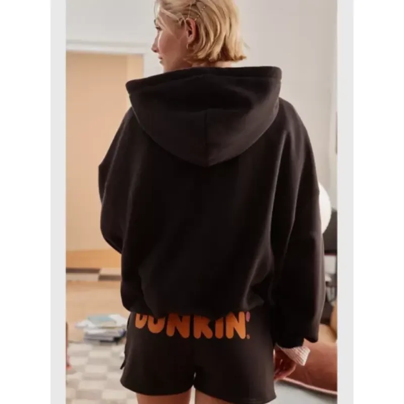UO x Dunkin Graphic Bubble Hoodie In Black Color