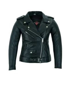 Women Brando Style Leather Motorcycle Jacket Black