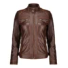 Women Brown Quilted Shoulder Biker Leather Jacket