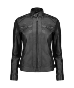 Women Slim Fit Quilted Black Leather Jacket