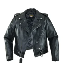 Womens Cafe Racer Leather Biker Jacket Black Cross Zipper