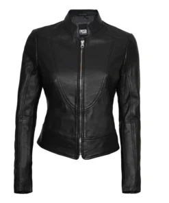 Womens Cafe Racer Leather Motorcycle Jacket Black