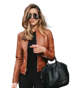 Womens Slim Fit Brown Leather Biker Jacket