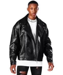 Mens Black Leather Oversized Biker Jacket