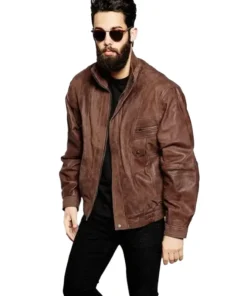 Mens Oversized Brown Leather Bomber Jacket